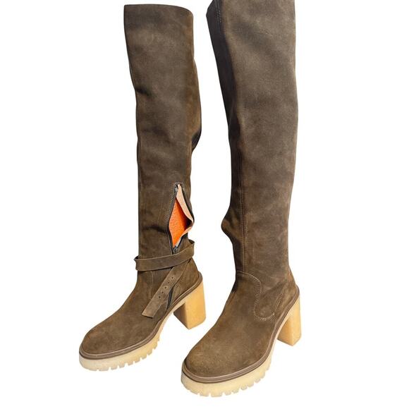 Free People Womens Jasper Over The Knee Chunky Heel Boots Green SIZE 37/7 - Picture 1 of 7